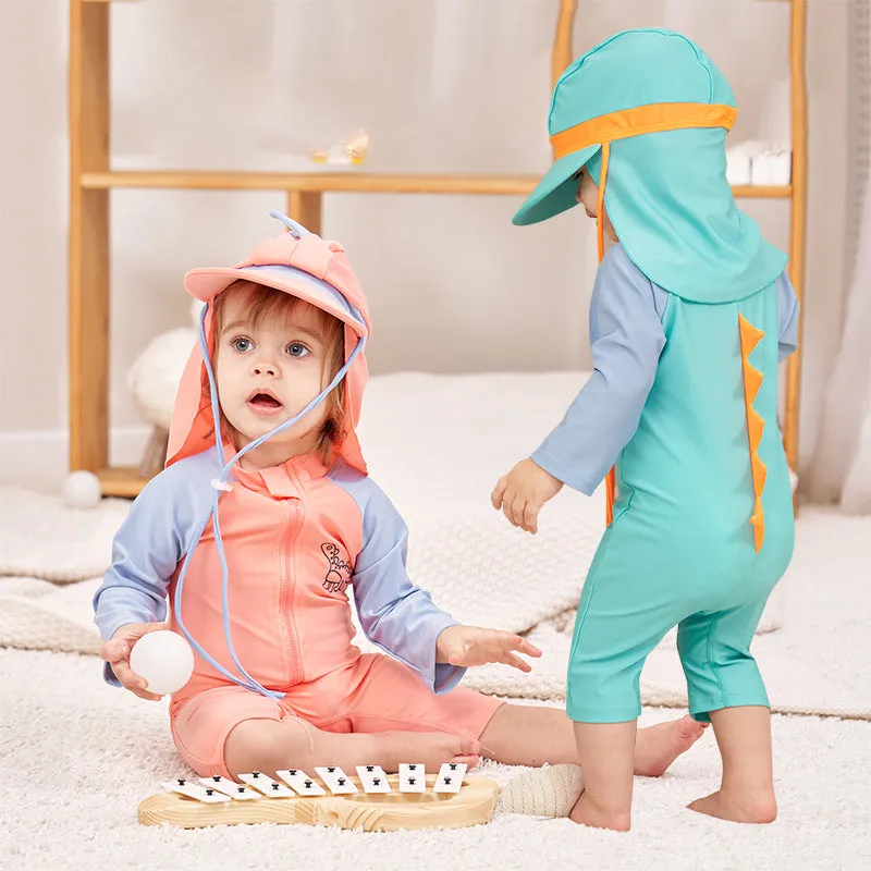 Baby Boys' and Girls' Long-Sleeved Dinosaur Swimsuit