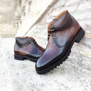 Brown Leather Pernik Chukka Chunky Boots with Track Sole - Hiking and Trekking Boots