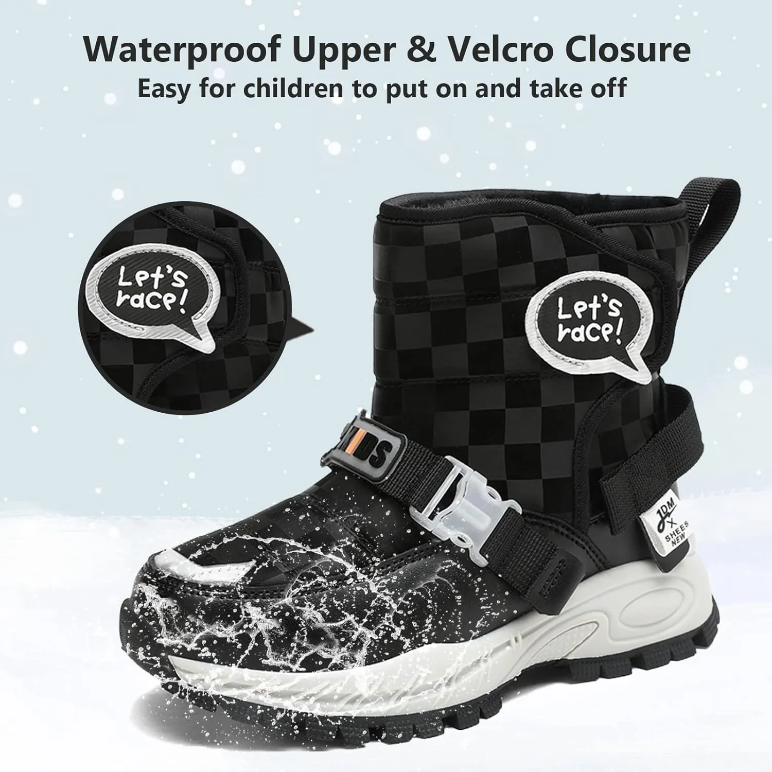 Mnplciea Kids Snow Boots Boys Girls Warm Fur Lined Winter Boots Outdoor Waterproof Slip Resistant Lightweight Cold Weather Shoes