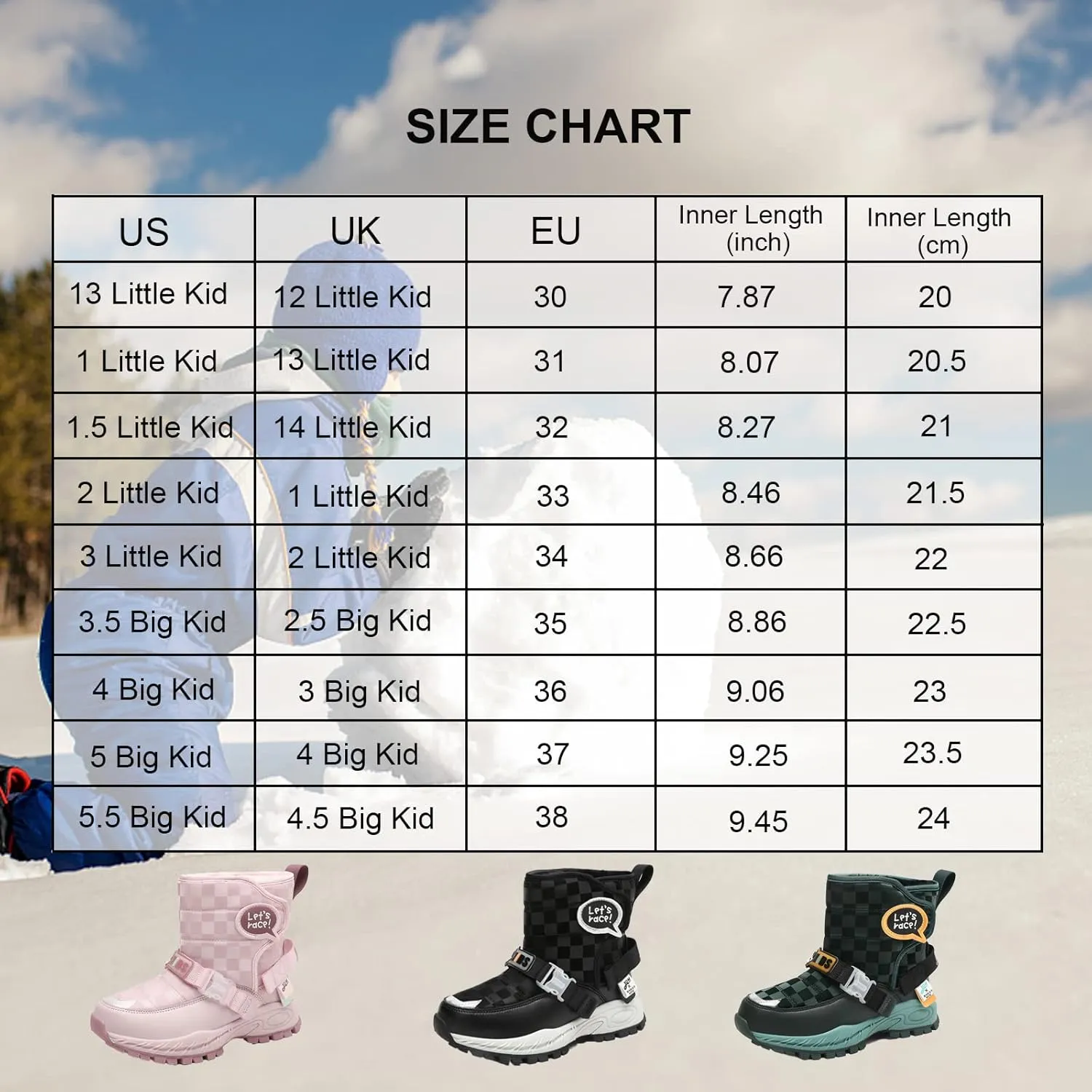 Mnplciea Kids Snow Boots Boys Girls Warm Fur Lined Winter Boots Outdoor Waterproof Slip Resistant Lightweight Cold Weather Shoes