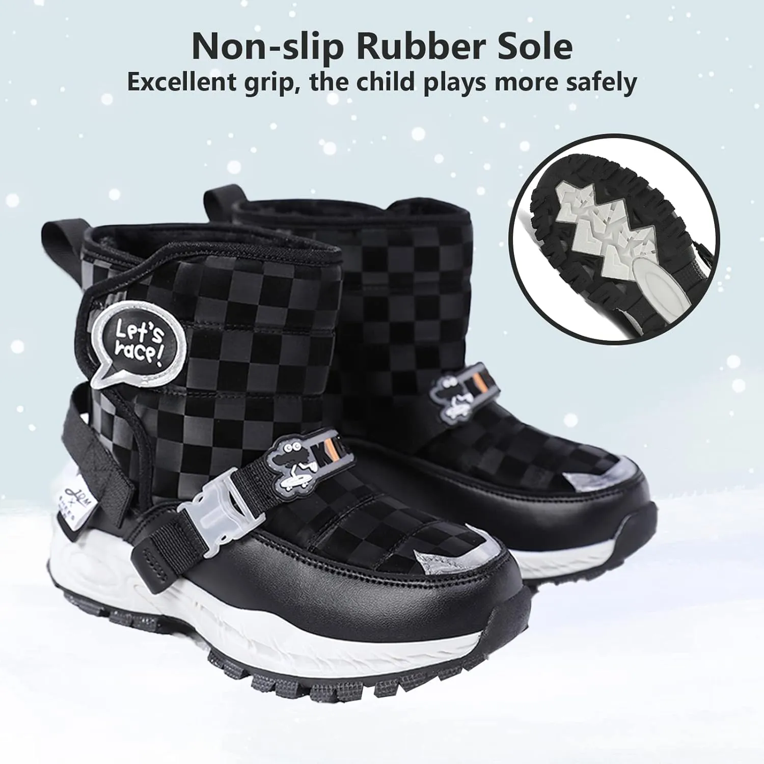 Mnplciea Kids Snow Boots Boys Girls Warm Fur Lined Winter Boots Outdoor Waterproof Slip Resistant Lightweight Cold Weather Shoes