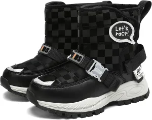 Mnplciea Kids Snow Boots Boys Girls Warm Fur Lined Winter Boots Outdoor Waterproof Slip Resistant Lightweight Cold Weather Shoes