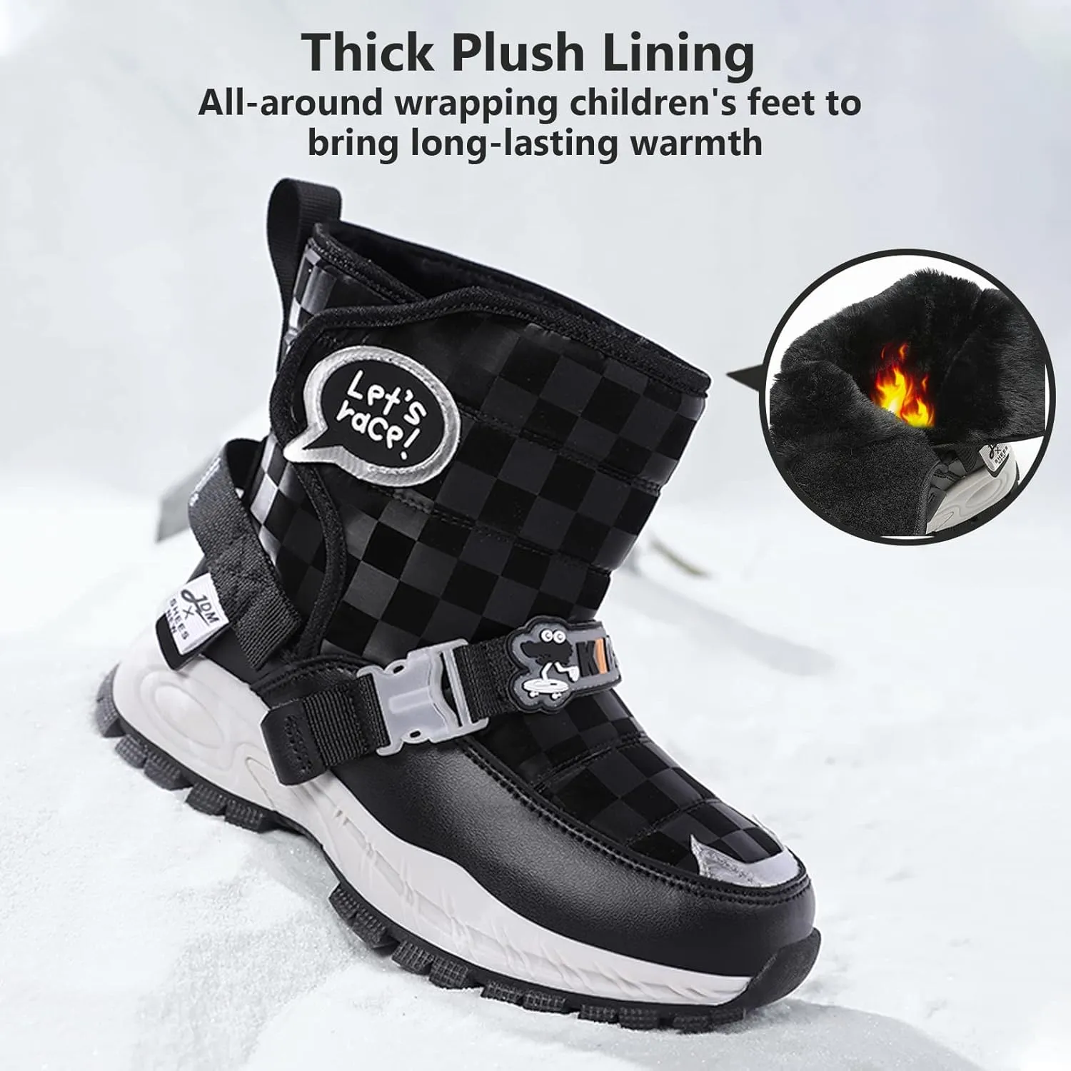 Mnplciea Kids Snow Boots Boys Girls Warm Fur Lined Winter Boots Outdoor Waterproof Slip Resistant Lightweight Cold Weather Shoes