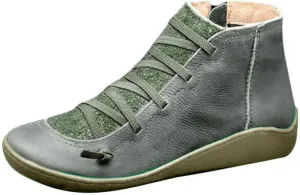 Vintage Ankle Boots for Women 2024 Platform Boots for Women Comfy Women's Round Toe Lace Up Side Zipper Casual Boots