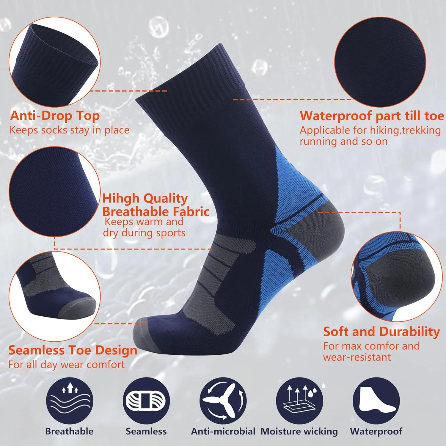 Waterproof Socks for Men Women, Outdoor Sports Breathable Waterproof Socks for Hiking Camping Wading Trekking